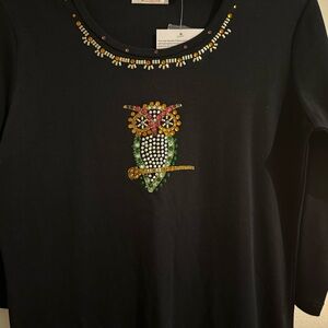 Quacker Factory Black Top with Beaded Accents